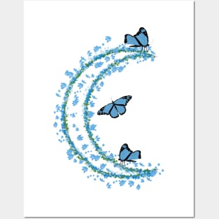 Crescent Moon Lunar Flowers Butterflies Posters and Art